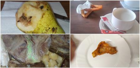 La pera en mal estado, solo dos churros los domingos con el café, el morcillo del cocido con mal color o un pequeño filete son muestras de los alimentos de la residencia de Colmenar Viejo.