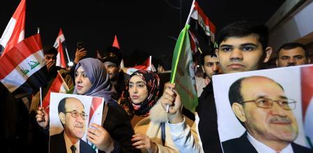 Seguidors de Nuri al-Maliki protestant ahir a Bagdad contra les ingerències dels Estats Units