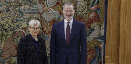 &nbsp;El Rey, este viernes, en la Zarzuela con la presidenta de Eslovenia, Natasa Pirc Musar (i), que se encuentra en España de visita oficial. EFE/ Zipi