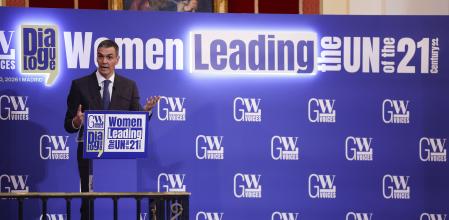 Pedro Sánchez, interviene en el acto 'Mujeres liderando la ONU en el siglo XXI', este viernes en Madrid&nbsp;