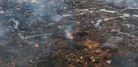 Una imagen de dron del 22 de enero de 2026 muestra la destrucción de gran parte de Makoko, conocida como la Venecia de Nigeria 