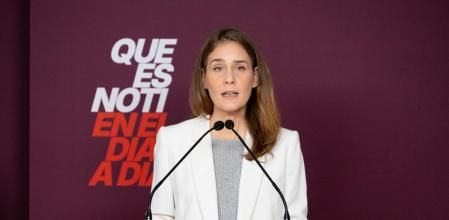 La líder de Comuns en el Parlament, Jéssica Albiach, este jueves en la ejecutiva extraordinaria del partido.