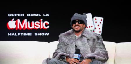 Bad Bunny durante la rueda de prensa previa a su actuación en el descanso del partido de la Super Bowl en San Francisco, el 5 de febrero del 2026