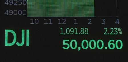 Esta fotografía capta el momento en el que el Dow Jones superó por primeva vez en su historia el techo de los 50.000 puntos&nbsp;