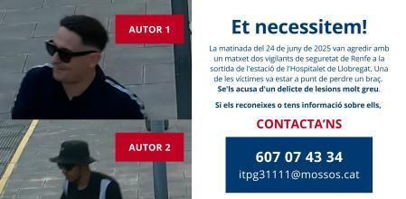 Los Mossos piden ayuda ciudadana y difunden fotografías para localizar a los agresores de dos vigilantes de Renfe en la estación de l'Hospitalet