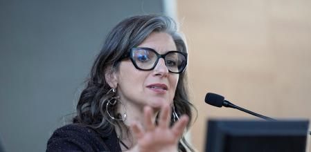 La relatora especial de la ONU para los territorios palestinos Francesca Albanese en un acto universitario sobre la “cartografáa de un genocidio” en Roma, en octubre de 2025&nbsp;