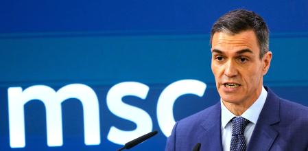 Pedro Sánchez, durante su intervención este sábado en la Conferencia de Seguridad de Múnich 