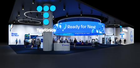 Recreación del stand de Telefónica en el MWC 2026