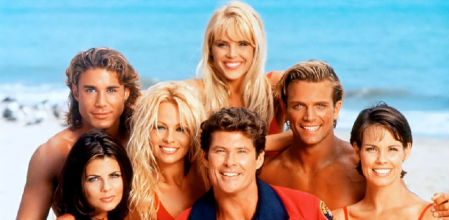 Parte del elenco de 'Los vigilantes de la playa' (1989) 