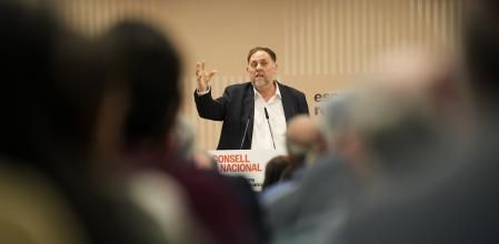 El presidente de ERC, Oriol Junqueras, interviene en la reunión del consell nacional de los republicanos en Barcelona.