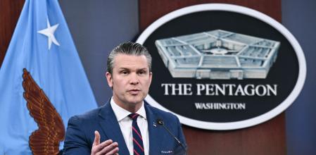 El secretario de Defensa de EE. UU., Pete Hegseth, durante una conferencia de prensa esta semana