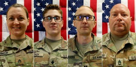 Los soldados caídos, de izquierda a derecha: Nicole M. Amor, Declan J. Coady, Cody A. Khork y Noah L. Tietjens
