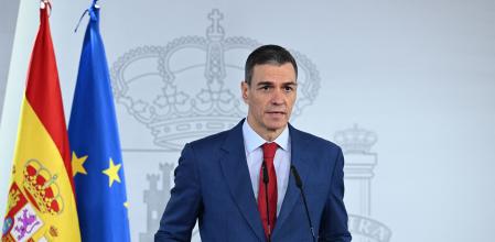 In this handout photo released by La Moncloa on March 4, 2026, Spanish Prime Minister Pedro Sanchez delivers an official statemen in response to U.S. President Donald Trump's remarks, at La Moncloa Palace in Madrid. Spanish PM Pedro Sanchez hit back today at US President Donald Trump's criticisms of Madrid's refusal to let US planes use its bases to attack Iran, saying 