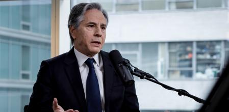 Antony Blinken, exsecretario de Estado de EE.UU., durante una entrevista en Nueva York con Bloomberg.&nbsp;