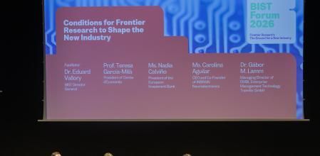 La mesa redonda ha contado con la participación de Eduard Vallory (BIST), Teresa Garcia Milà (Cercle d'Economia), Nadia Calviño (BEI) y Carolina Aguilar (Inbrain)