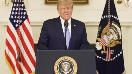 U.S President Donald Trump gives an address, a day after his supporters stormed the U.S. Capitol in Washington, U.S., in this still image taken from video provided on social media on  January 8, 2021. Donald J. Trump via Twitter/via REUTERS ATTENTION EDITORS - THIS IMAGE HAS BEEN SUPPLIED BY A THIRD PARTY. MANDATORY CREDIT. NO RESALES. NO ARCHIVES