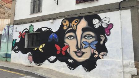 Mural de la artista Iris Serrano, en la calle Paraíso del bariio alicantino de San Antón