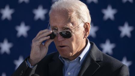 MONACA, PA - NOVEMBER 02: Democratic presidential nominee Joe Biden takes off his sunglasses while speaking at a campaign stop at Community College of Beaver County on November 02, 2020 in Monaca, Pennsylvania. One day before the election, Biden is campaigning in Pennsylvania, a key battleground state that President Donald Trump won narrowly in 2016. (Photo by Drew Angerer/Getty Images)