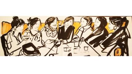 Ilustración de Ingrid Rubio y sus amigas que les hizo un un chico en un bar durante un viaje a Ibiza