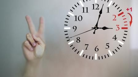 Daylight Saving Time. DST. Wall Clock going to winter time. Turn time forward. Abstract photo of changing time at spring. (Daylight Saving Time. DST. Wall Clock going to winter time. Turn time forward. Abstract photo of changing time at spring., ASCII