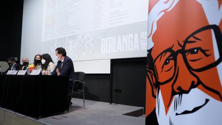 Los miembros del comité ejecutivo de Año Berlanga, en la rueda de prensa de este miércoles.