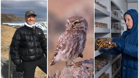 Fernando Valladares, un ave símbolo del trabajo de ADENEX y un detalla del banco de semillas creado por Kew Gardens .