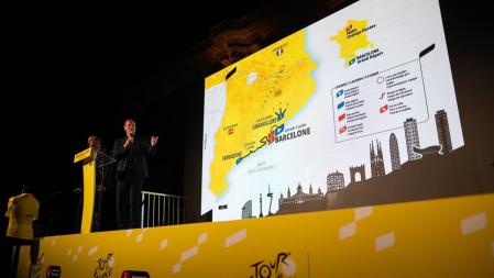 El director general del Tour de Francia, Christian Prudhomme, en la presentación de la 'Grand Départ' del Tour 2026 en la Llotja de Mar de Barcelona