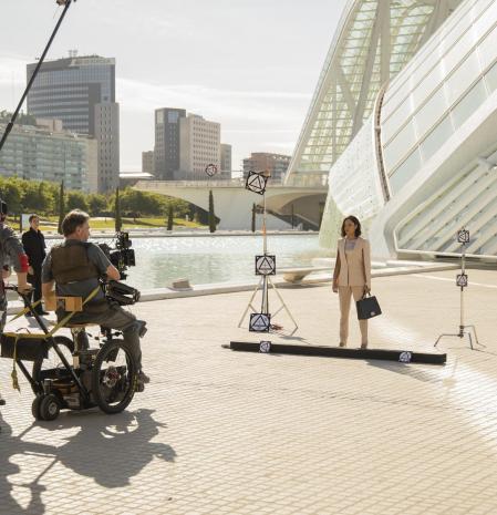 Una escena de la grabación de la serie Westworld.