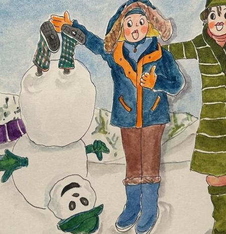 Las tres Tietes de Susi Chin con el muñeco de nieve.