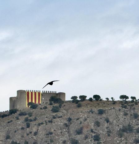 La gran senyera del Castell del Montgrí por la Diada.