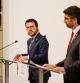 Pere Aragonès y Jordi Puigneró durante la rueda de prensa en la que han repasado la actividad del Govern en su primer año
