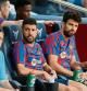 BARCELONA, SPAIN - AUGUST 28: Jordi Alba and Gerard Pique of Barcelona look on from the substitutes bench prior to the LaLiga Santander match between FC Barcelona and Real Valladolid CF at Camp Nou on August 28, 2022 in Barcelona, Spain. (Photo by David Ramos/Getty Images)