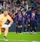 Los blaugrana celebran el gol de Ferran Torres