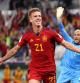DOHA, QATAR - NOVEMBER 23: Dani Olmo of Spain celebrates after scoring their team's first goal during the FIFA World Cup Qatar 2022 Group E match between Spain and Costa Rica at Al Thumama Stadium on November 23, 2022 in Doha, Qatar. (Photo by Elsa/Getty Images)