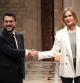 Pere Aragonès y Jéssica Albiach, tras la firma del acuerdo en el Palau de la Generalitat