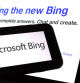 El logotipo de Microsoft Bing y la página del sitio web se muestran en esta foto tomada en Nueva York el martes 7 de febrero de 2023
