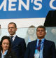 (Centre-row L to R) Olympique Lyonnais' President Jean-Michel Aulas, UEFA President Aleksander Ceferin, and FC Barcelona President Joan Laporta attend the UEFA Women�s Champions League Final football match between Spain's Barcelona and France's Lyon at the Allianz Stadium in the Italian city of Turin on May 21, 2022. (Photo by FRANCK FIFE / AFP)
