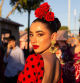 Lola Lolita con su traje de flamenca en la Feria de Abril