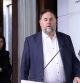 El presidente de ERC, Oriol Junqueras, ayer, en una rueda de prensa en el Parlament