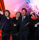 Mick Jagger, Ronnie Wood, Jimy Fallon y Keith Richads, durante la presentación en Londres