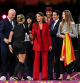 SYDNEY, AUSTRALIA - AUGUST 20: Referee Tori Penso shakes hands with Queen Letizia Of Spain, as FIFA President Gianni Infantino, Infanta Sofía of Spain and Royal Spanish Football Federation President, Luis Manuel Rubiales Bejar look on during the FIFA Women's World Cup Australia & New Zealand 2023 Final match between Spain and England at Stadium Australia on August 20, 2023 in Sydney, Australia. (Photo by Justin Setterfield/Getty Images)