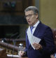 MADRID, 17/07/2024.- El líder del PP, Alberto Núñez-Feijóo interviene este miércoles en el Congreso, donde el presidente del Gobierno, Pedro Sánchez, presenta el plan de calidad democrática. EFE/ Zipi Aragon