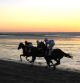 Caballos a la carrera en la orilla de la playa de Sanlúcar de Barrameda.