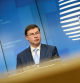 European Commission Vice President Valdis Dombrovskis speaks during a news conference following a EU finance ministers meeting in Brussels, Belgium February 16, 2021. REUTERS/Johanna Geron/Pool