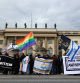 People protest outside Berlin's Humboldt University in support of Israel and against antisemitism, ahead of the October 7 attack anniversary, amid the Israel-Hamas conflict, in Berlin, Germany, October 5, 2024. REUTERS/Christian Mang