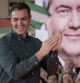 Pedro Sánchez, en un mitin en Andalucía, con la imagen de Juan Espadas al fondo