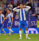 Espanyol's Spanish forward #11 Pere Milla Pena celebrates scoring his team's second goal during the Spanish league football match between RCD Espanyol and Club Atletico de Madrid atRCDE Stadium in Cornella de Llobregat on August 17, 2025. (Photo by MANAURE QUINTERO / AFP)