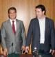 El ex presidente del FC Barcelona Joan Laporta (centro), junto al diputado de ERC Uriel Bertran (derecha) y el jurista y ex militante de CDC Alfons López Tena (izquierda).