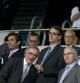 El alcalde de Barcelona, Xavier Trias (c), a su llegada al palco, donde ha tenido que soportar una sonora pitada al principio del partido entre el RCD Espanyol y Boca Juniors argentino, correspondiente al Torneo Ciutat de Barcelona celebrado en Cornellá-El Prat, algo que se ha repetido de forma intermitente durante todo el encuentro