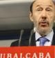El candidato del PSOE a la Presidencia del Gobierno, Alfredo Pérez Rubalcaba, durante la rueda de prensa